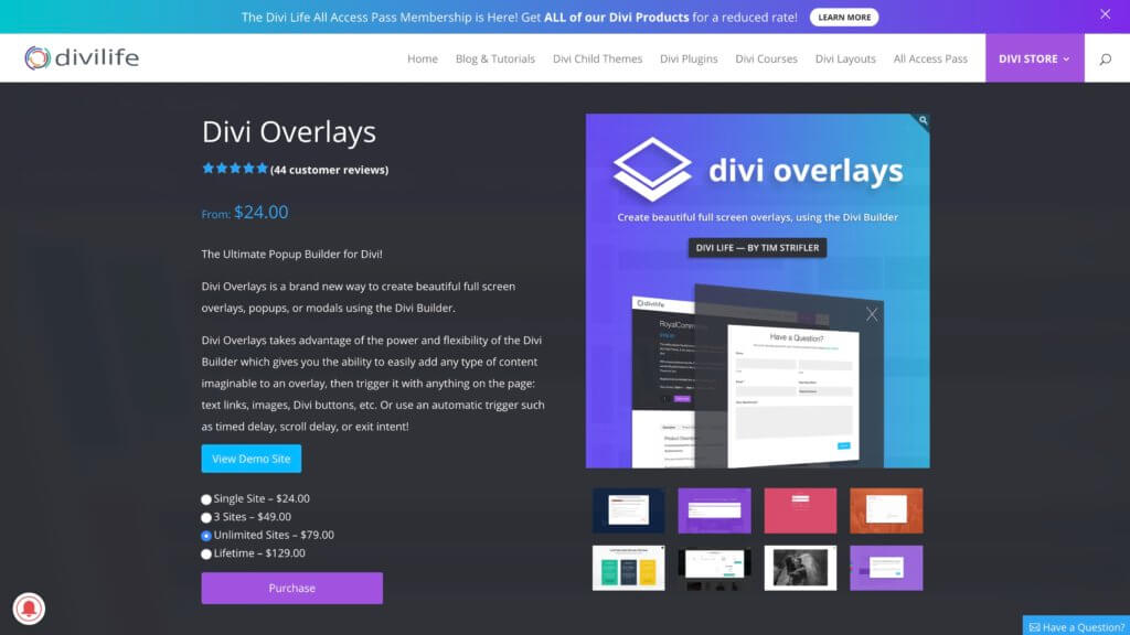 Divi Overlaysのホームページ