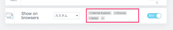 カスタムオプションのInternet Explorer/Chrome/Safarを選択