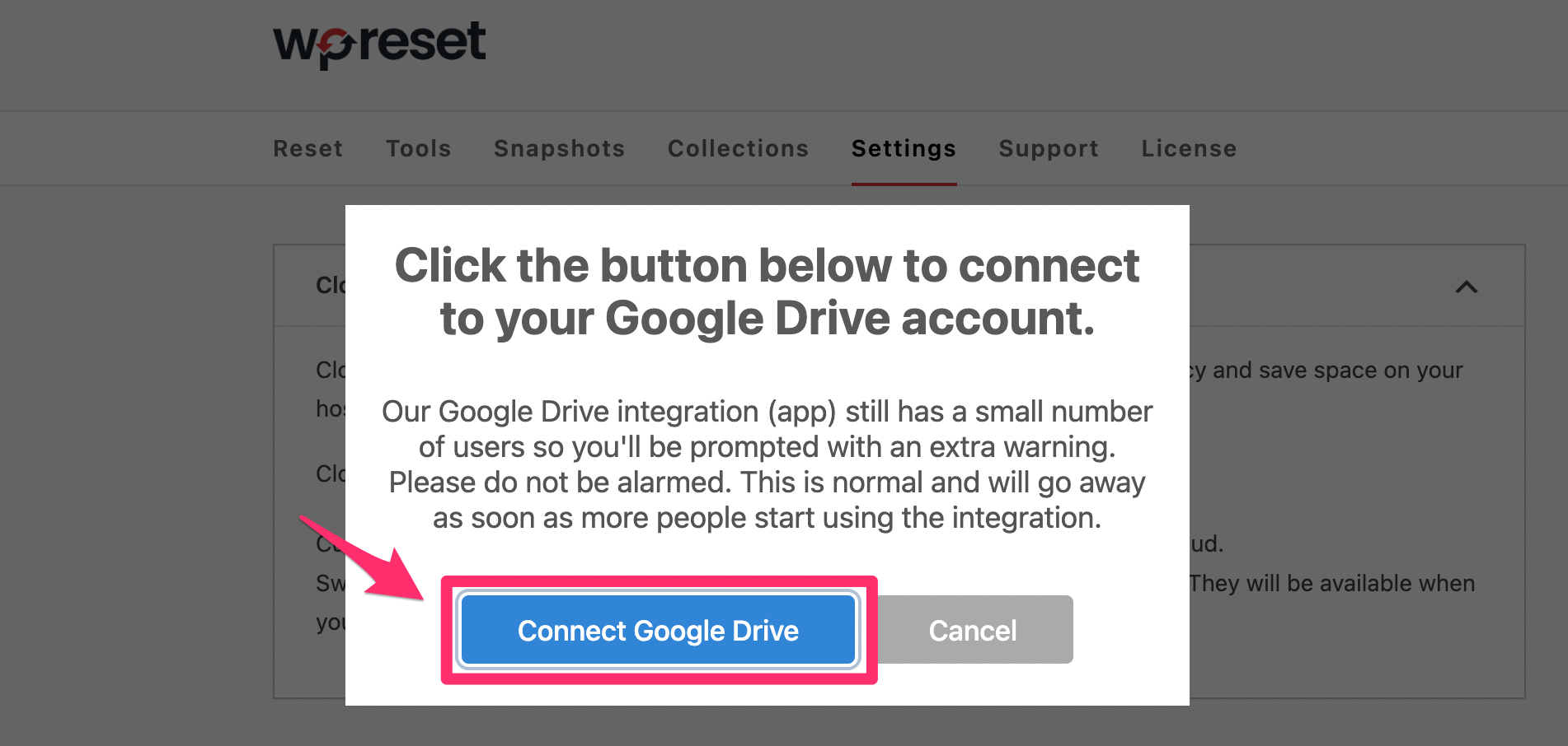 『Connect Google Drive』をクリック