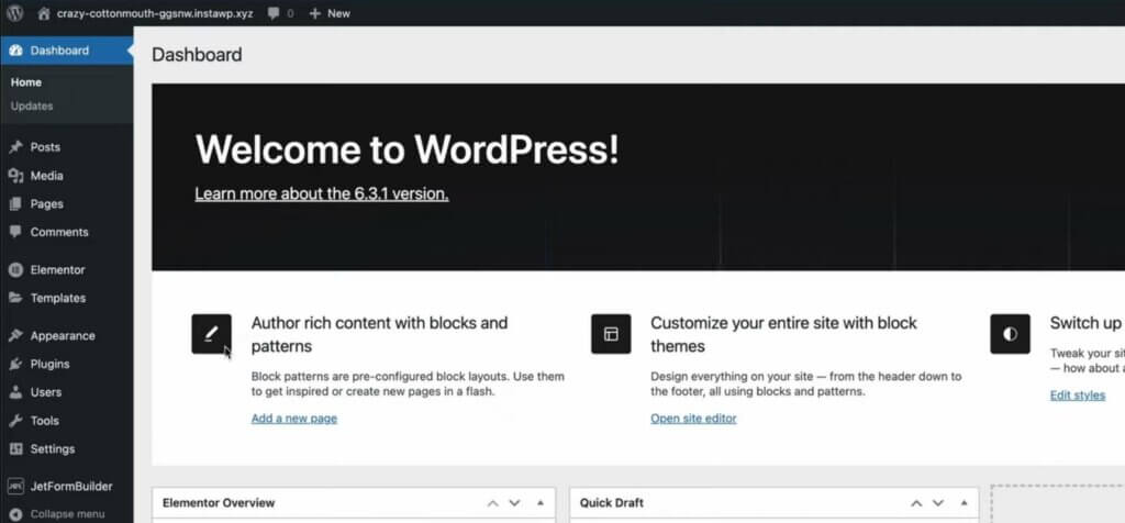 WordPress環境を2秒で構築する脅威のツール「InstaWP」WordPressダッシュボード